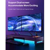 Dubbele Monitorstandaard met 2 Laden, 4 USB-poorten (Gegevensoverdracht), Ergonomische Metalen Bureau-Organizer voor PC & iMac