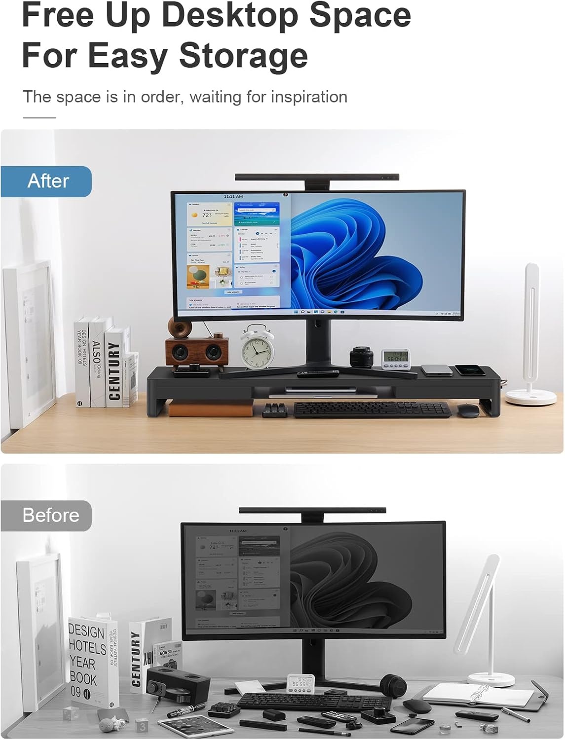 Dubbele Monitorstandaard met 2 Laden, 4 USB-poorten (Gegevensoverdracht), Ergonomische Metalen Bureau-Organizer voor PC & iMac
