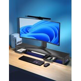Dubbele Monitorstandaard met 2 Laden, 4 USB-poorten (Gegevensoverdracht), Ergonomische Metalen Bureau-Organizer voor PC & iMac