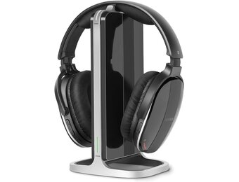 Draadloze TV Koptelefoon Over-Ear met Oplaadstation, RF Zendstation 2.4GHz & Bluetooth 5.3 - Comfortabel voor Senioren, Individueel Volume, Zwart/Zilv