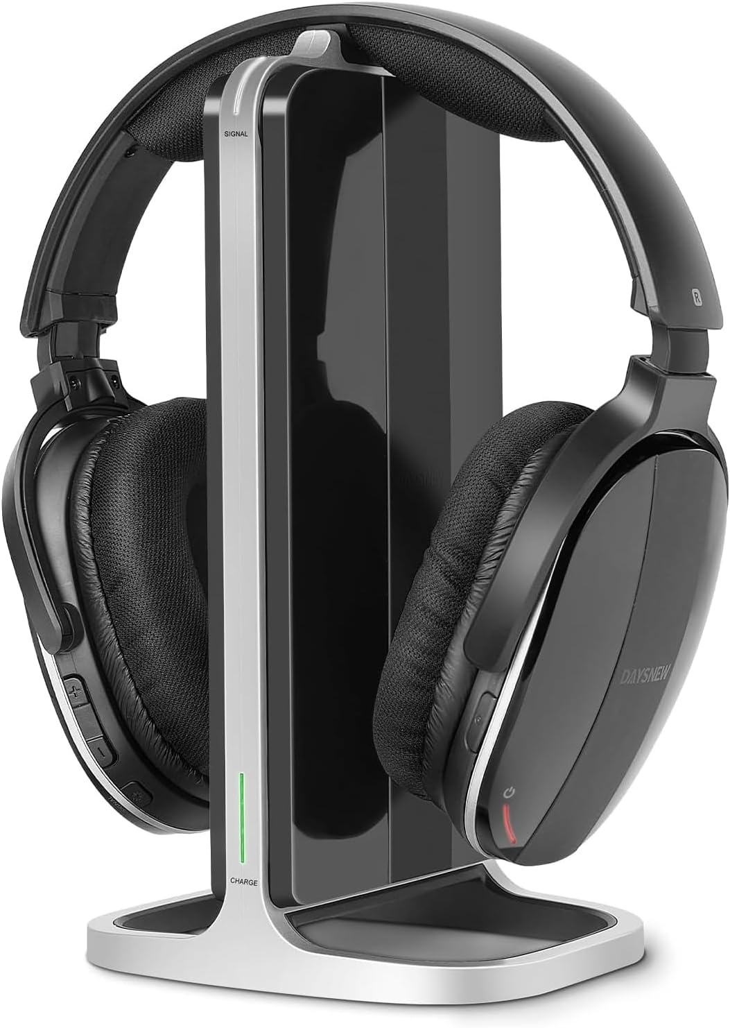 Draadloze TV Koptelefoon Over-Ear met Oplaadstation, RF Zendstation 2.4GHz & Bluetooth 5.3 - Comfortabel voor Senioren, Individueel Volume, Zwart/Zilv