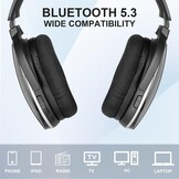 Draadloze TV Koptelefoon Over-Ear met Oplaadstation, RF Zendstation 2.4GHz & Bluetooth 5.3 - Comfortabel voor Senioren, Individueel Volume, Zwart/Zilv