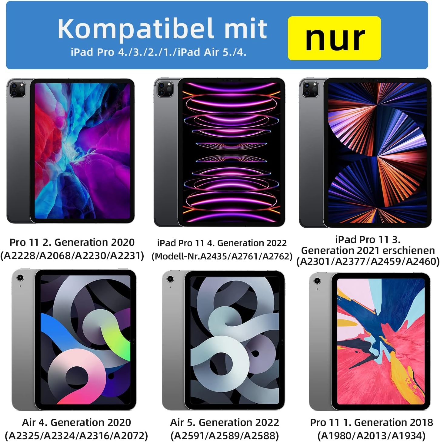 HOU iPad Air 5 & Pro 11" Blauw Toetsenbord Hoes met Magnetische Oplading