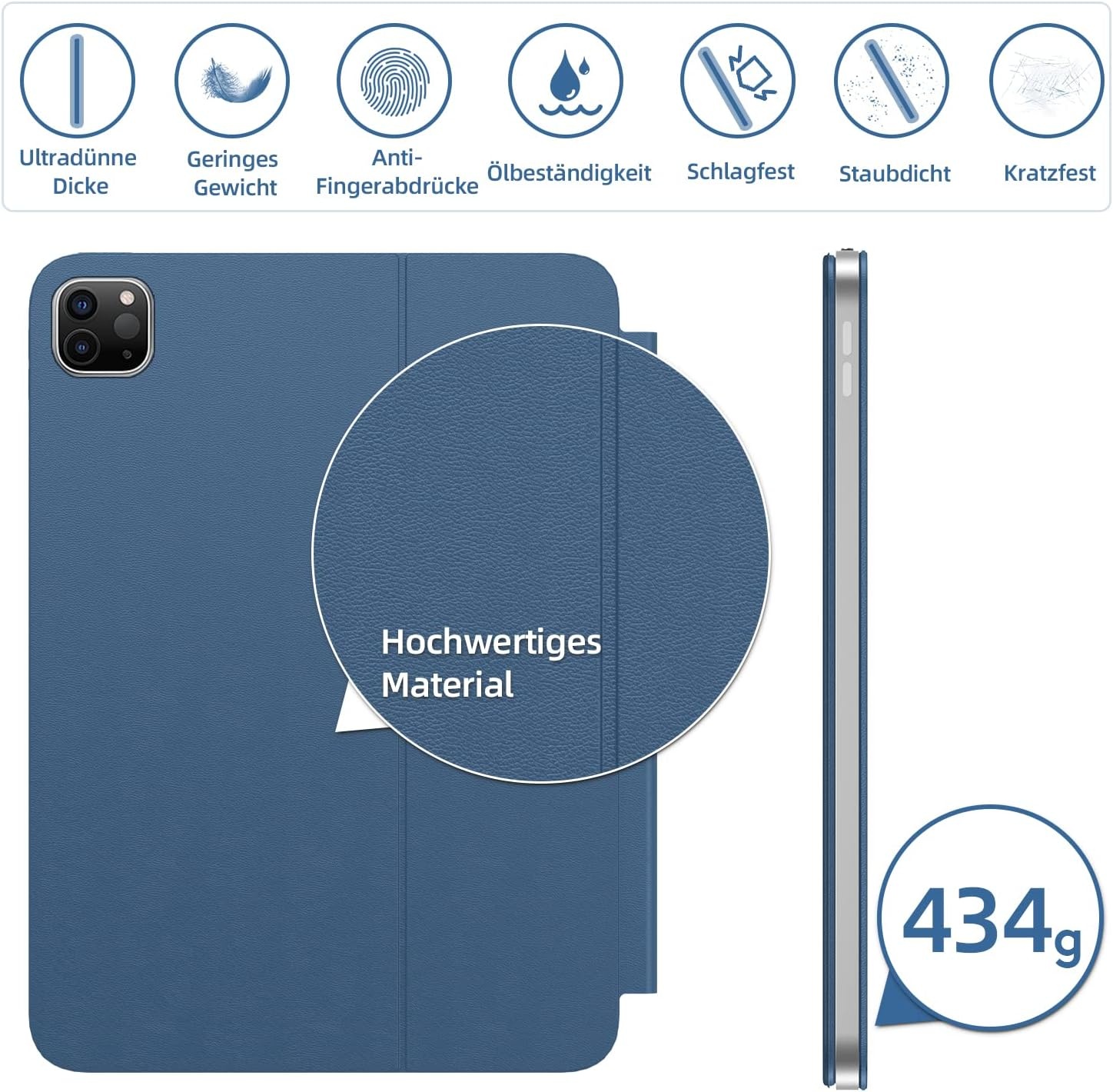 HOU iPad Air 5 & Pro 11" Blauw Toetsenbord Hoes met Magnetische Oplading