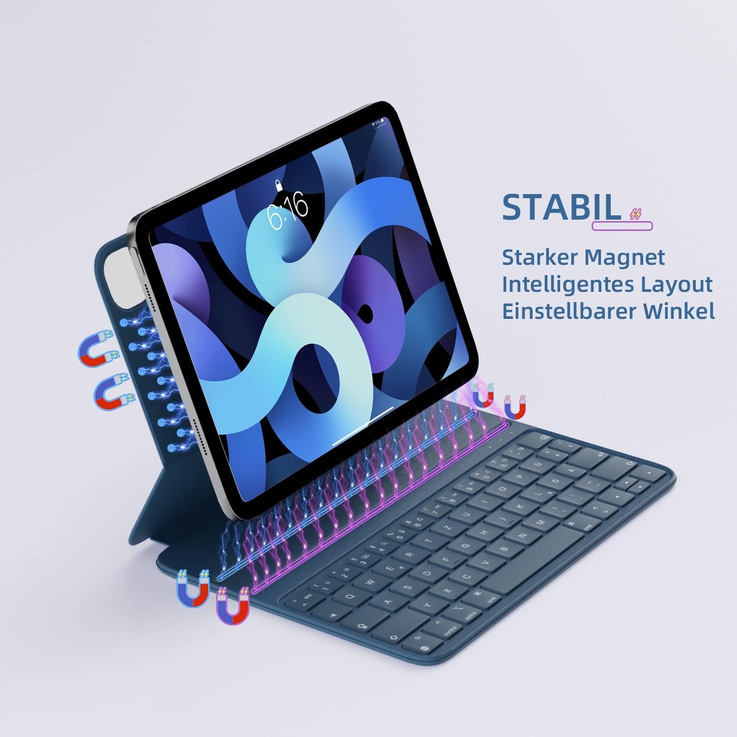 HOU iPad Air 5 & Pro 11" Blauw Toetsenbord Hoes met Magnetische Oplading