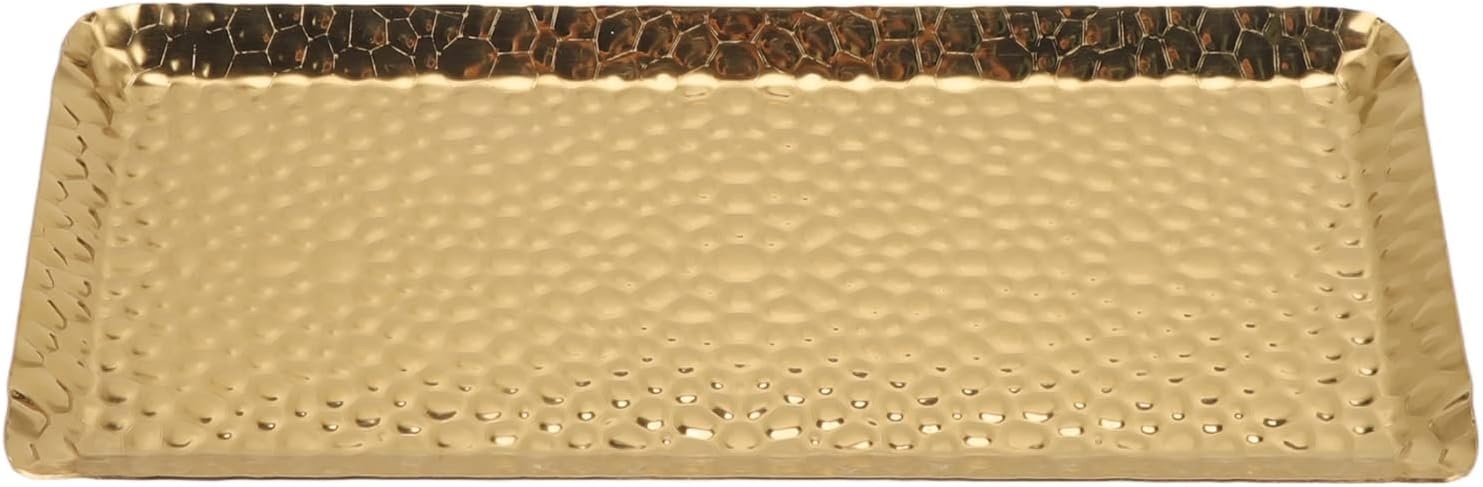 Serveerdienblad gehamerd RVS goudkleurig rechthoekig 25x11 cm vaatwasmachinebestendig