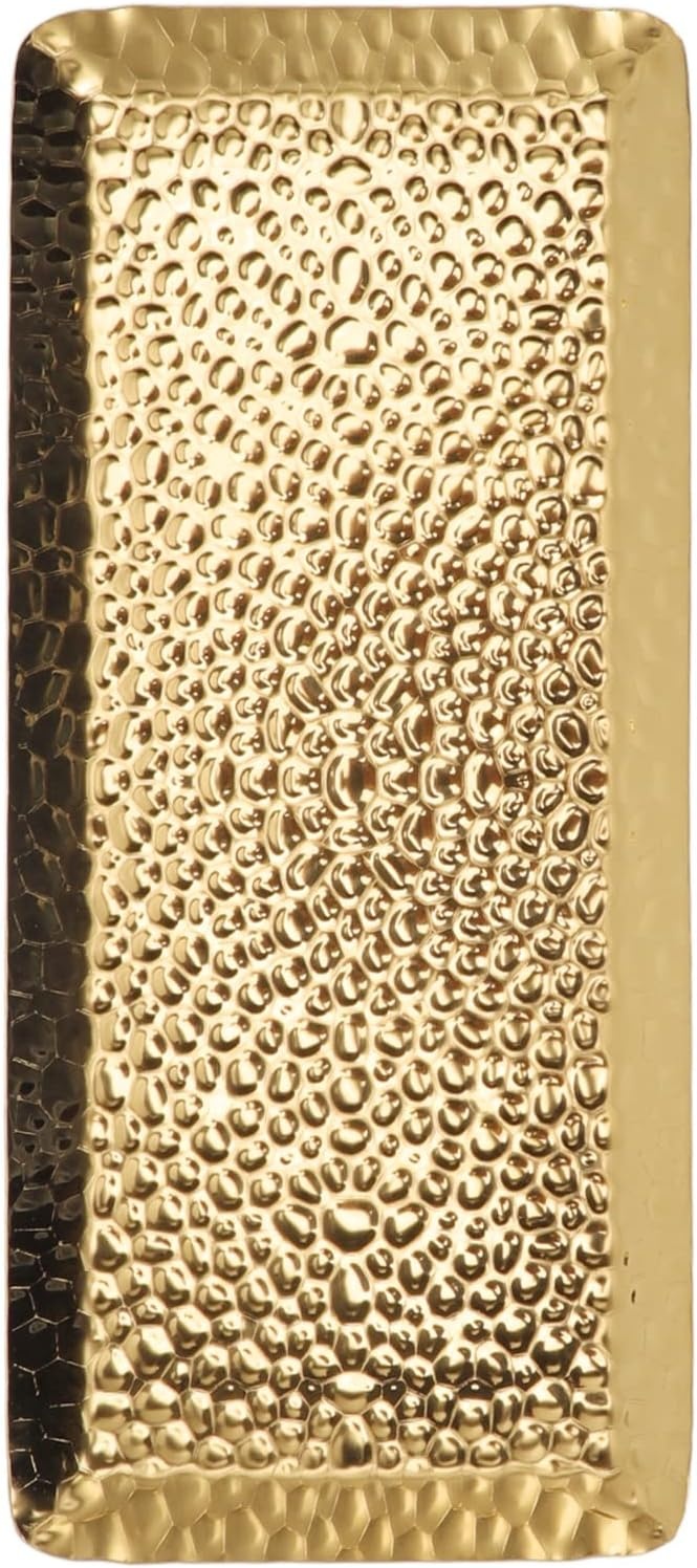 Serveerdienblad gehamerd RVS goudkleurig rechthoekig 25x11 cm vaatwasmachinebestendig