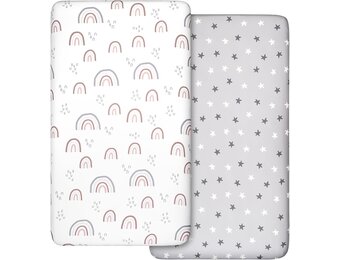 Hoeslakens ledikant 120x60 cm 2 stuks jersey microvezel ademend Oeko-Tex 100 regenboog