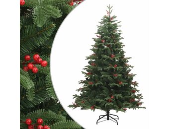 vidaXL Kunstkerstboom met scharnieren dennenappels en bessen 240 cm