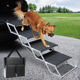 4 stappen hondentrap voor auto, opvouwbare hondentrap voor grote honden, antislip oppervlak aluminium draagbare hondenoprit voor auto's, SUV, vrachtwagens, ondersteunt tot 113 kg