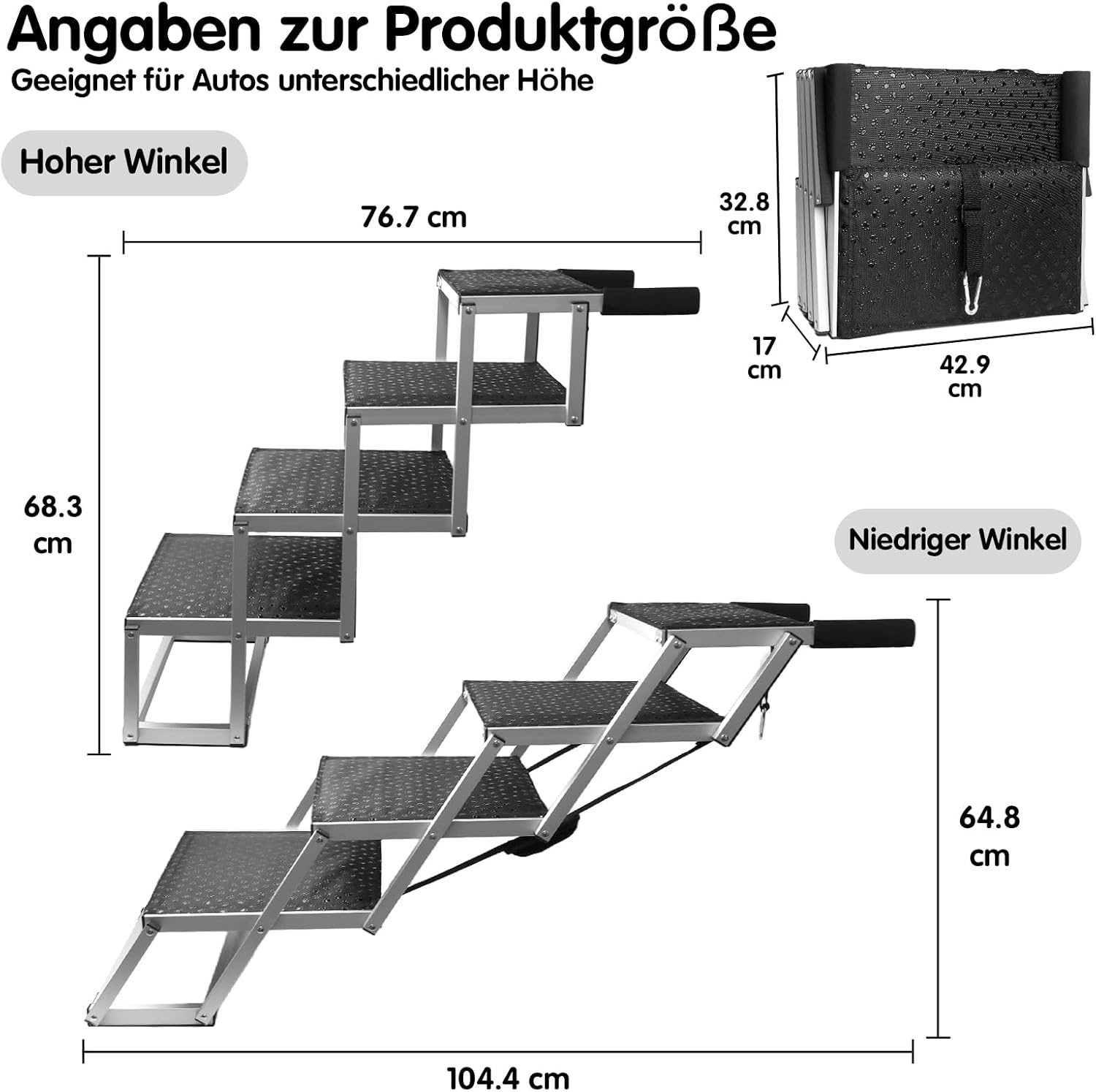 4 stappen hondentrap voor auto, opvouwbare hondentrap voor grote honden, antislip oppervlak aluminium draagbare hondenoprit voor auto's, SUV, vrachtwagens, ondersteunt tot 113 kg