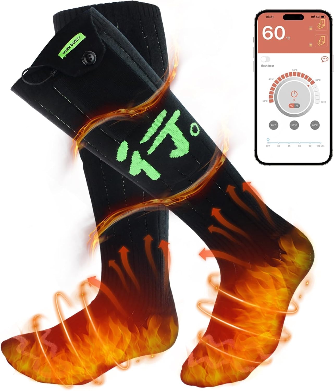Elektrische verwarmde sokken, oplaadbaar, unisex, met 4 temperatuurmodi en app-bediening voor outdoor, skiën, vissen, fietsen