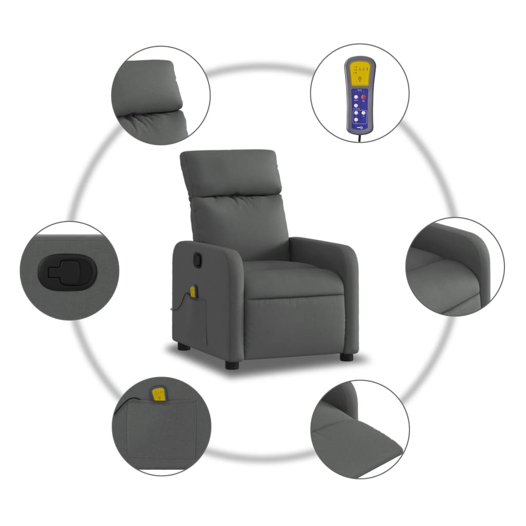 vidaXL Verstelbare Massagestoel Stof Donkergrijs | 62% Korting