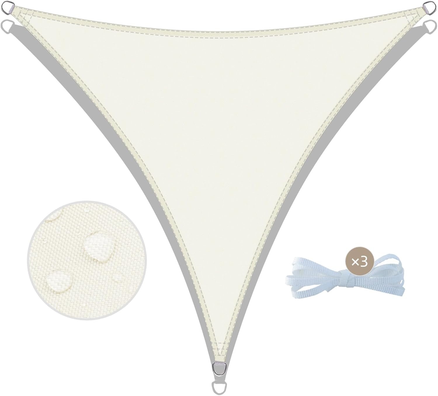 Zonnezeil Driehoek 4x4x4m Waterdicht Polyester Crème UV- en Windbescherming Tuin Terras Balkon