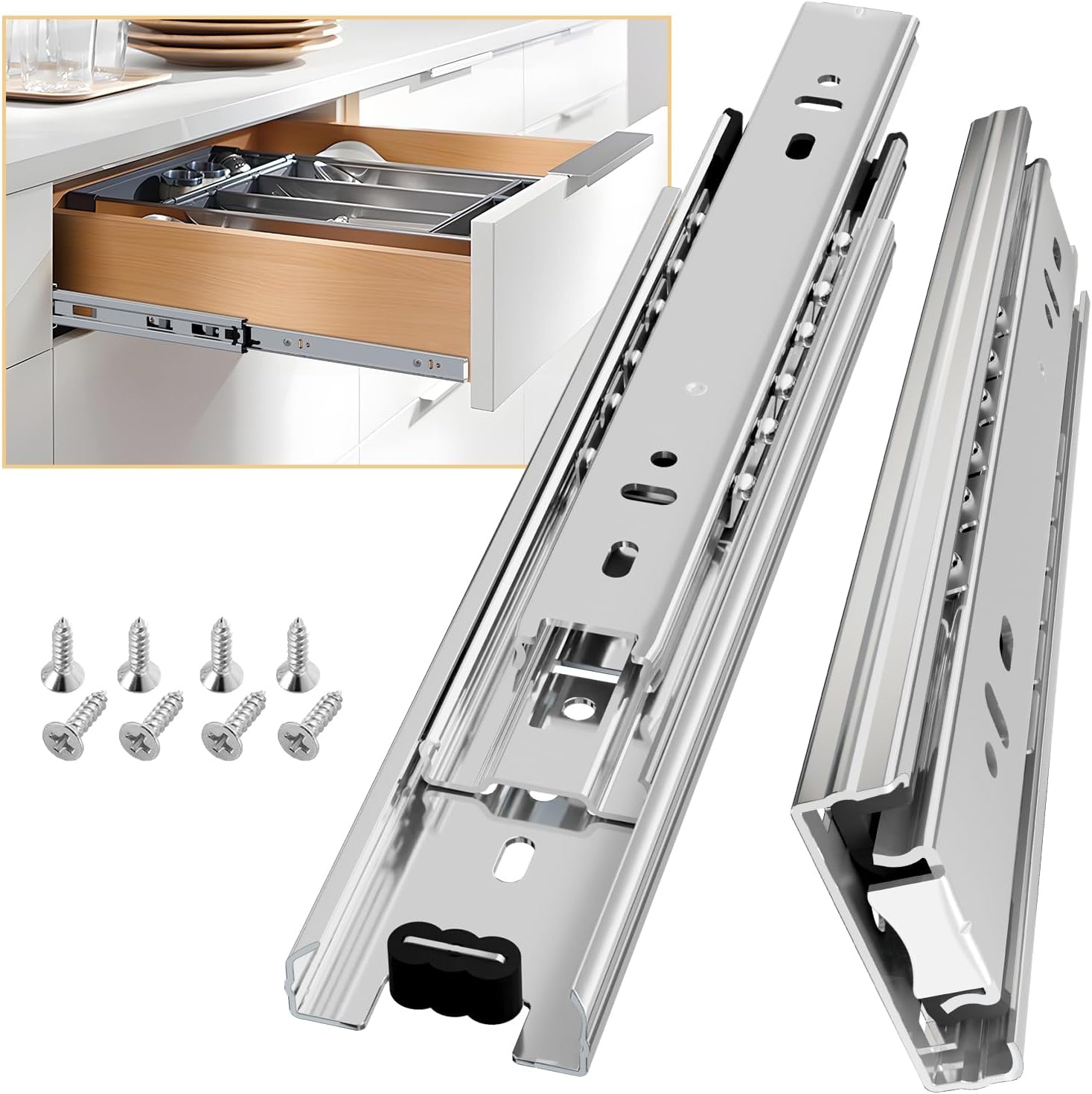 Ladegeleiders kogellager 250 mm, volledige verlenging, zijmontage, staal, 45 kg draagvermogen per paar