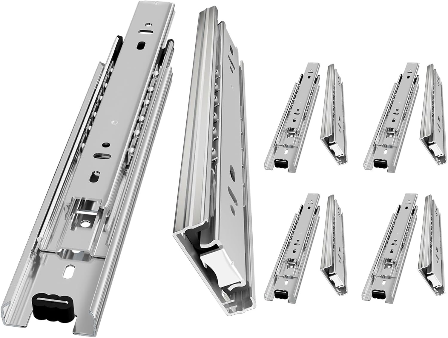 Ladegeleiders kogellager 250 mm, volledige verlenging, zijmontage, staal, 45 kg draagvermogen per paar