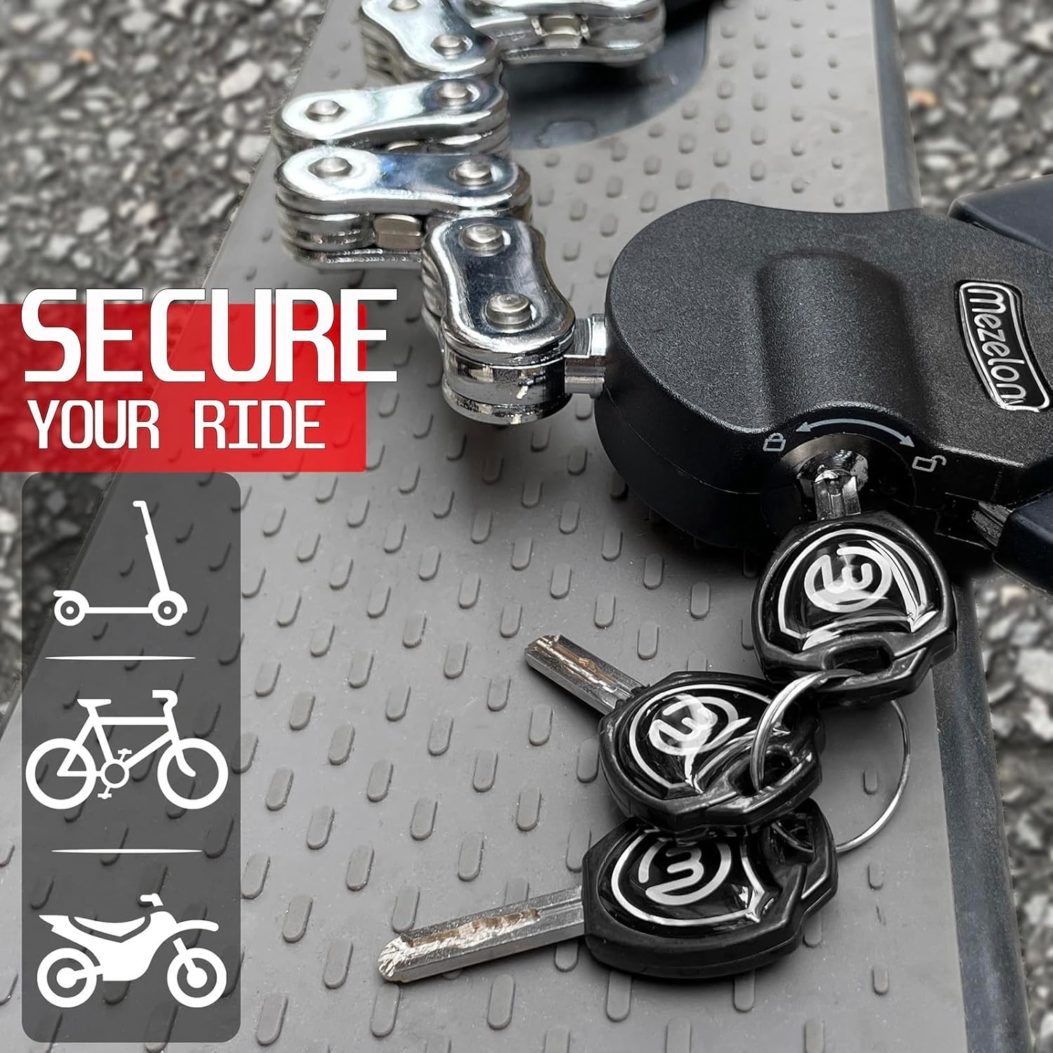 Kettingslot Diefstalbeveiliging 8mm staal voor e-scooter, fiets en motor met opbergtas