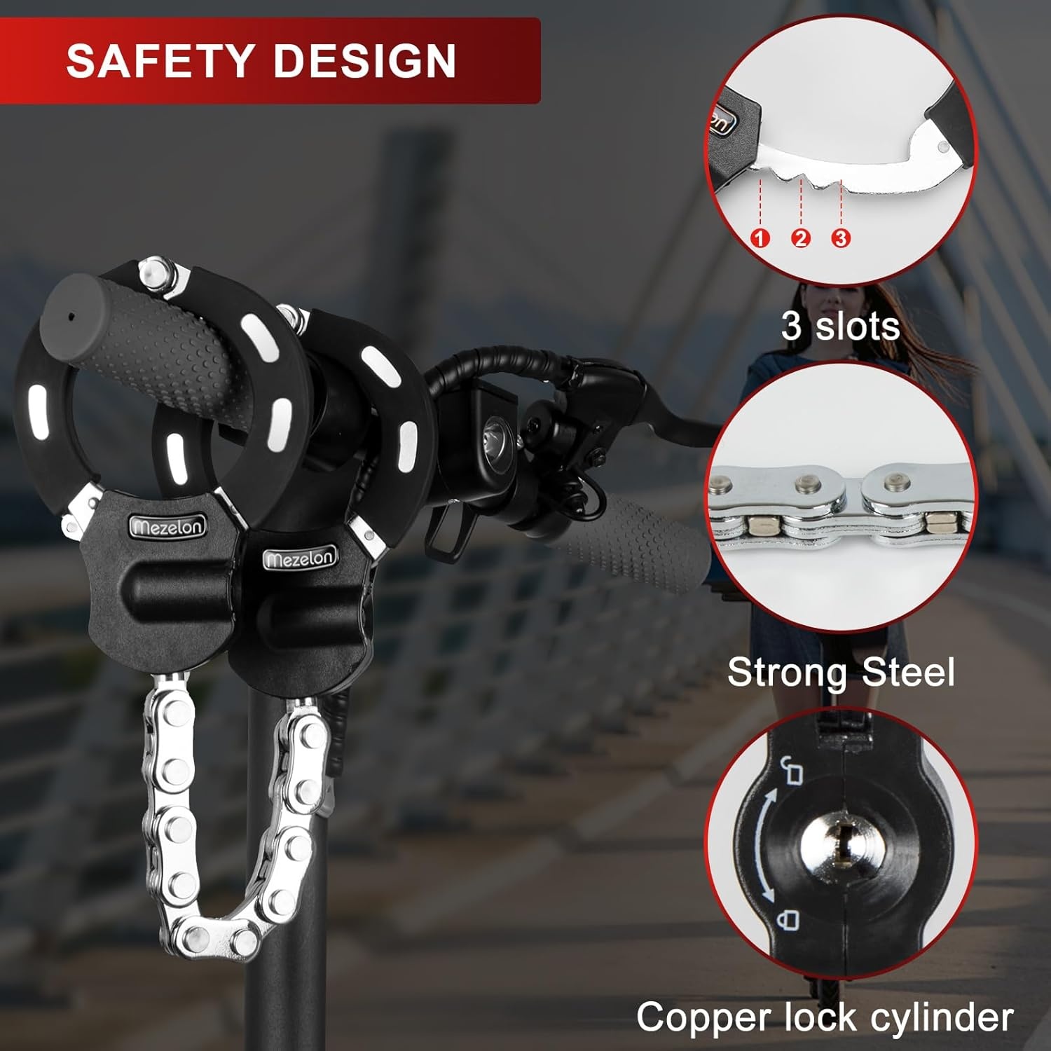Kettingslot Diefstalbeveiliging 8mm staal voor e-scooter, fiets en motor met opbergtas