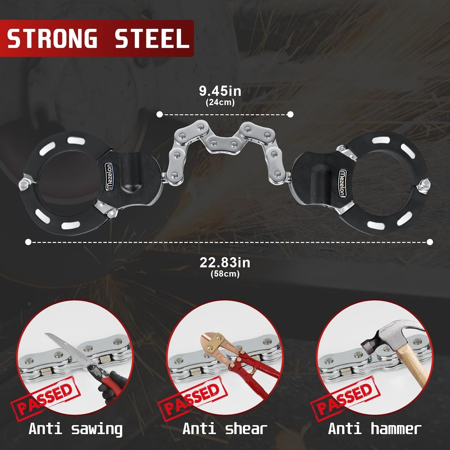 Kettingslot Diefstalbeveiliging 8mm staal voor e-scooter, fiets en motor met opbergtas