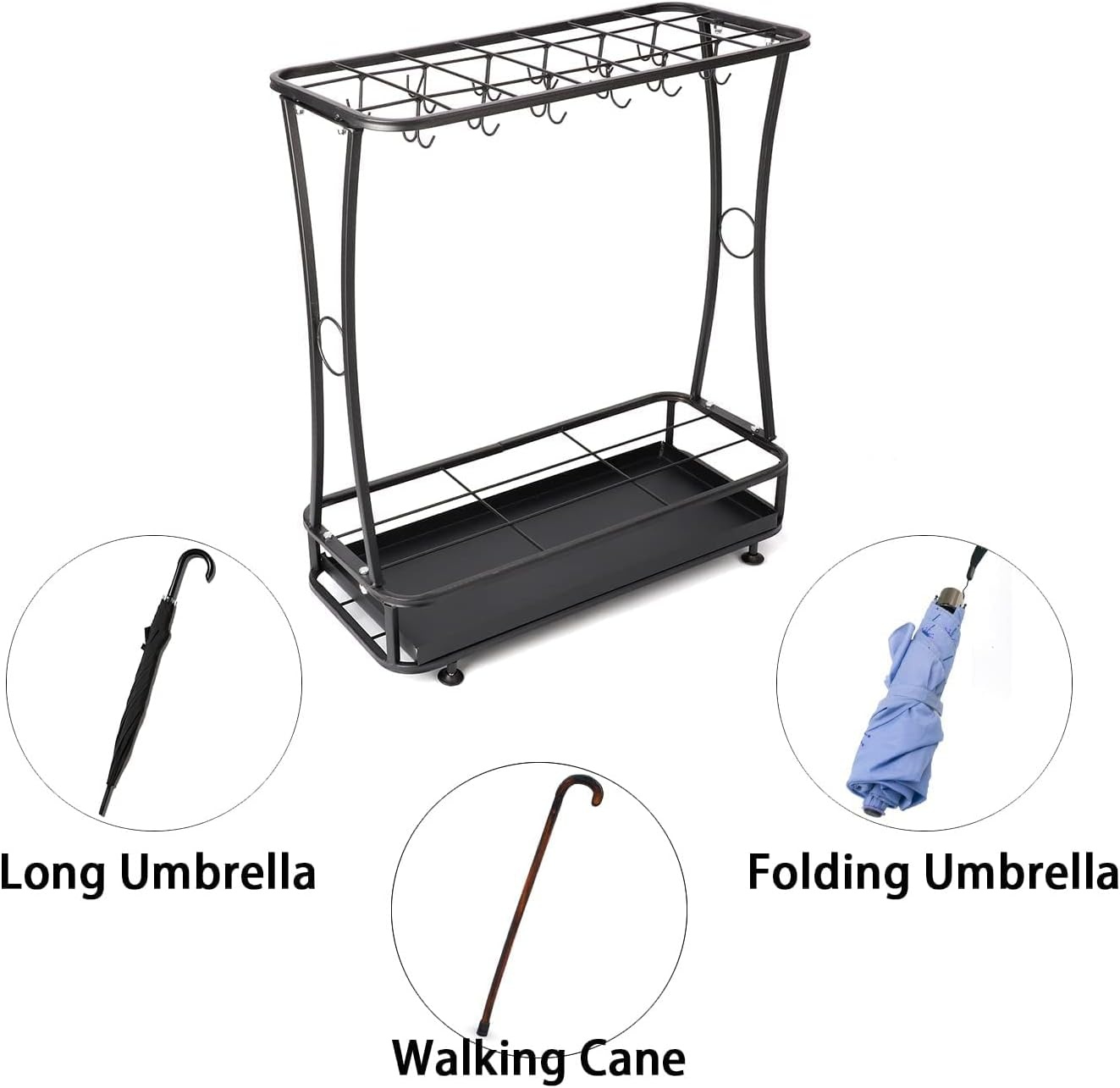 IJzeren Paraplubak met Wateropvangbak Rechthoekig Hoekmodel Zwart 55x24x60.5 cm