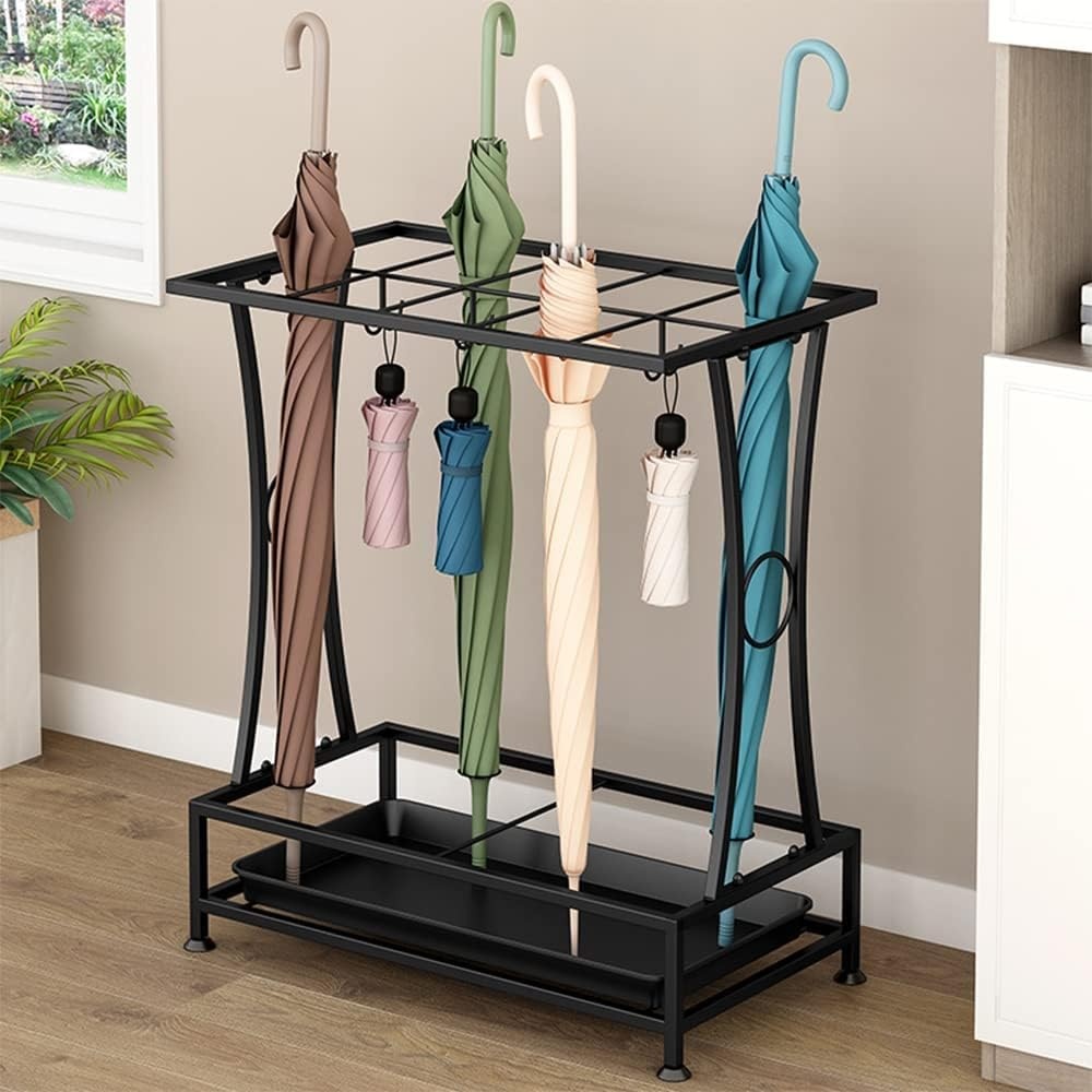 IJzeren Paraplubak met Wateropvangbak Rechthoekig Hoekmodel Zwart 55x24x60.5 cm