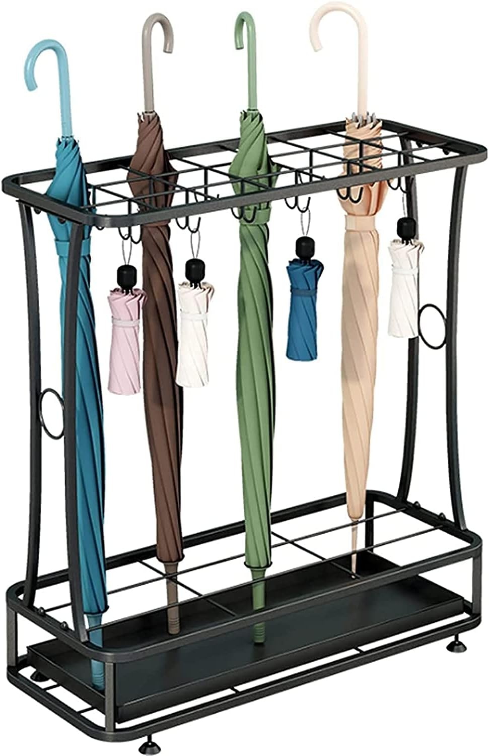 IJzeren Paraplubak met Wateropvangbak Rechthoekig Hoekmodel Zwart 55x24x60.5 cm