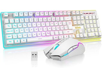 Gaming toetsenbord en muis set draadloos, LED-verlichting, QWERTZ DE-layout, 3200 DPI, 3000mAh, wit
