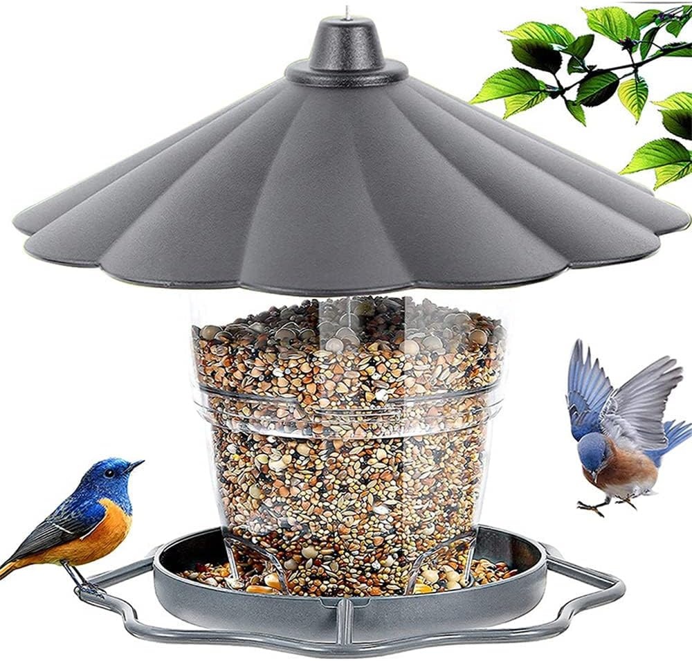 Vogelvoederhuisje om op te hangen, weerbestendig, 820ml, PP+PS, transparant voerreservoir voor tuinvogels