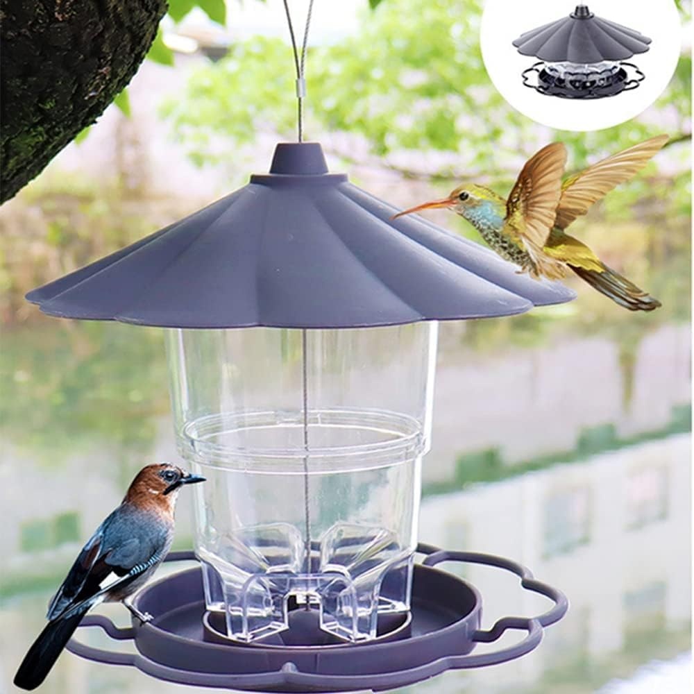 Vogelvoederhuisje om op te hangen, weerbestendig, 820ml, PP+PS, transparant voerreservoir voor tuinvogels