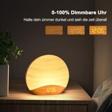 Daglichtwekker met zonsopgang simulatie, nachtlampje, 26 rustgevende geluiden, 0-100% dimbaar, houten weklamp voor slaapkamer