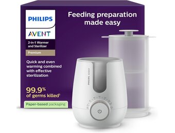 Philips Avent Premium 2-in-1 verwarmer & sterilisator - met waterbadtechnologie volgens ziekenhuisnormen, slimme temperatuursensor, voorkomen van hete plekken, SCF359/00