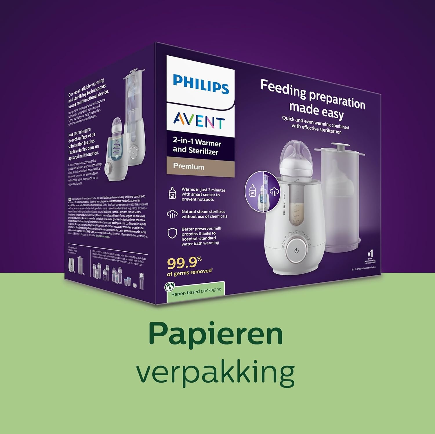 Philips Avent Premium 2-in-1 verwarmer & sterilisator - met waterbadtechnologie volgens ziekenhuisnormen, slimme temperatuursensor, voorkomen van hete plekken, SCF359/00