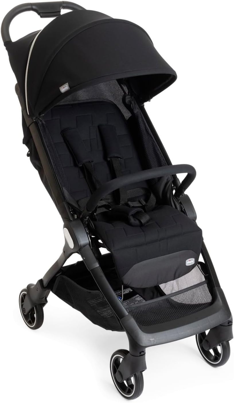Chicco We kinderwagen, opvouwbaar, ultralicht, van 0 maanden tot 22 kg, kantelbaar, met slaappositie, gevoerde schouderbanden, compacte sluiting, bekleding en regenbescherming, zwart
