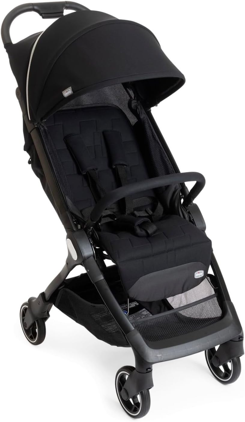 Chicco We kinderwagen, opvouwbaar, ultralicht, van 0 maanden tot 22 kg, kantelbaar, met slaappositie, gevoerde schouderbanden, compacte sluiting, bekleding en regenbescherming, zwart
