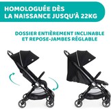 Chicco We kinderwagen, opvouwbaar, ultralicht, van 0 maanden tot 22 kg, kantelbaar, met slaappositie, gevoerde schouderbanden, compacte sluiting, bekleding en regenbescherming, zwart