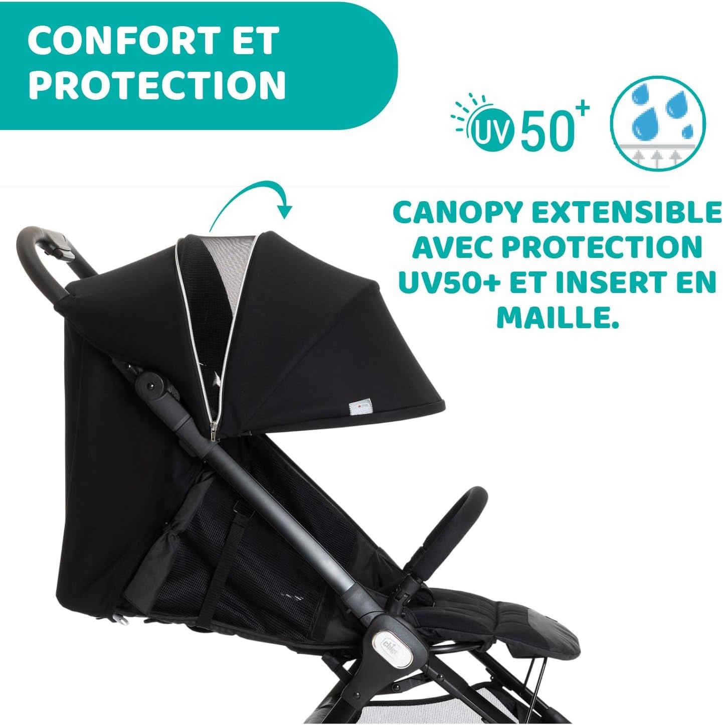 Chicco We kinderwagen, opvouwbaar, ultralicht, van 0 maanden tot 22 kg, kantelbaar, met slaappositie, gevoerde schouderbanden, compacte sluiting, bekleding en regenbescherming, zwart