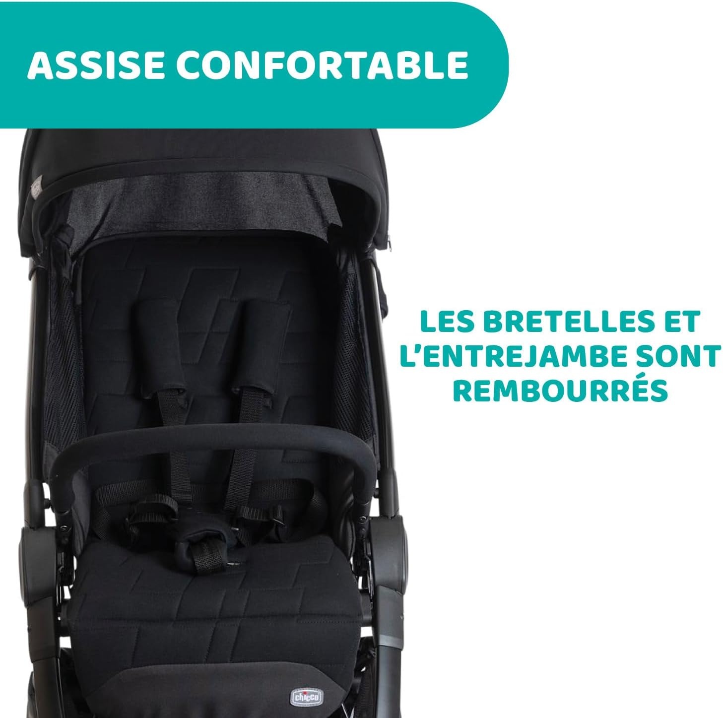 Chicco We kinderwagen, opvouwbaar, ultralicht, van 0 maanden tot 22 kg, kantelbaar, met slaappositie, gevoerde schouderbanden, compacte sluiting, bekleding en regenbescherming, zwart