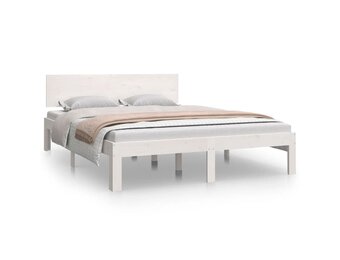 vidaXL Bedframe massief hout wit 135x190 cm