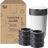 Tommee Tippee Twist & Click Advanced luieremmer starterset, 1x set van 6 navullingen met antibacteriële groene film, wit