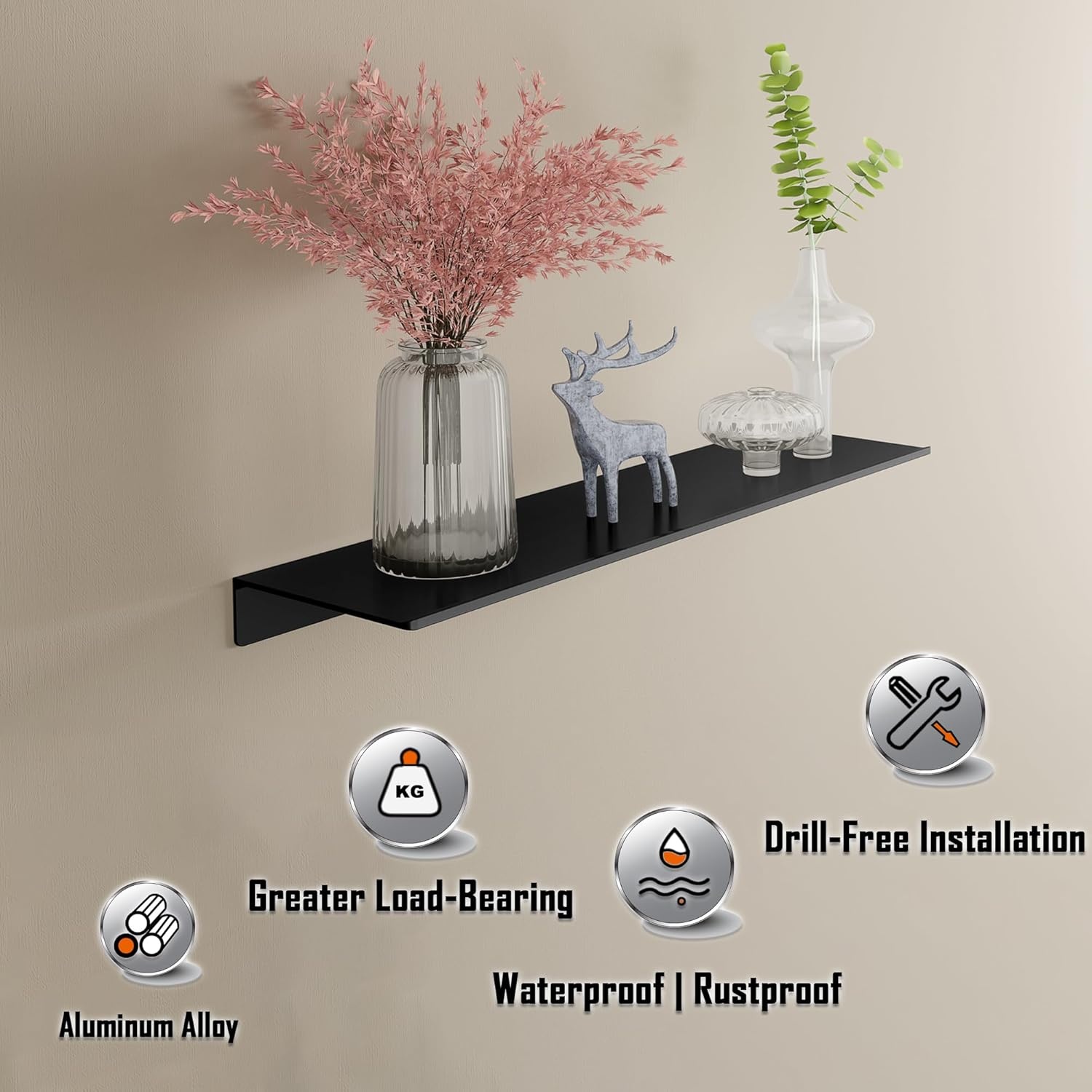 Zwevende Wandplank Set 2x Zwart Metaal | 59% Korting