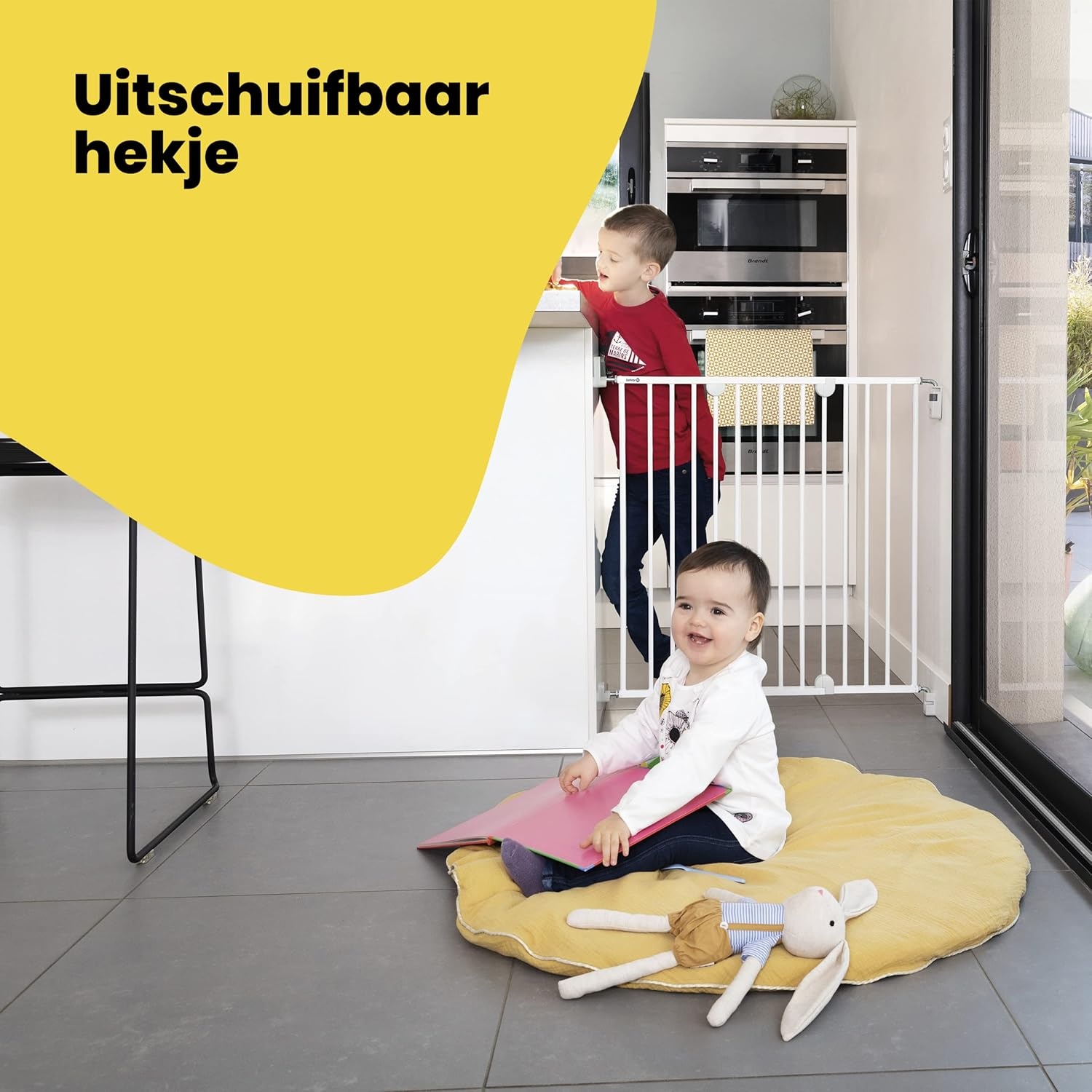 Safety 1st Wall Fix Extending Metal Gate, Verstelbaar Traphekje, 62 – 102cm, Veligheidshek Baby, Met één Hand te Openen, Eenvoudig te Bevestigen en Weer te Verwijderen, Geen Struikelgevaar, Wit