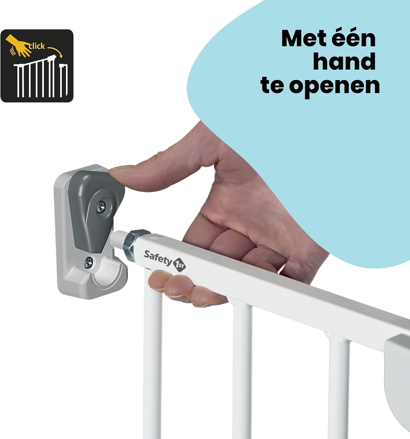 Safety 1st Wall Fix Extending Metal Gate, Verstelbaar Traphekje, 62 – 102cm, Veligheidshek Baby, Met één Hand te Openen, Eenvoudig te Bevestigen en Weer te Verwijderen, Geen Struikelgevaar, Wit