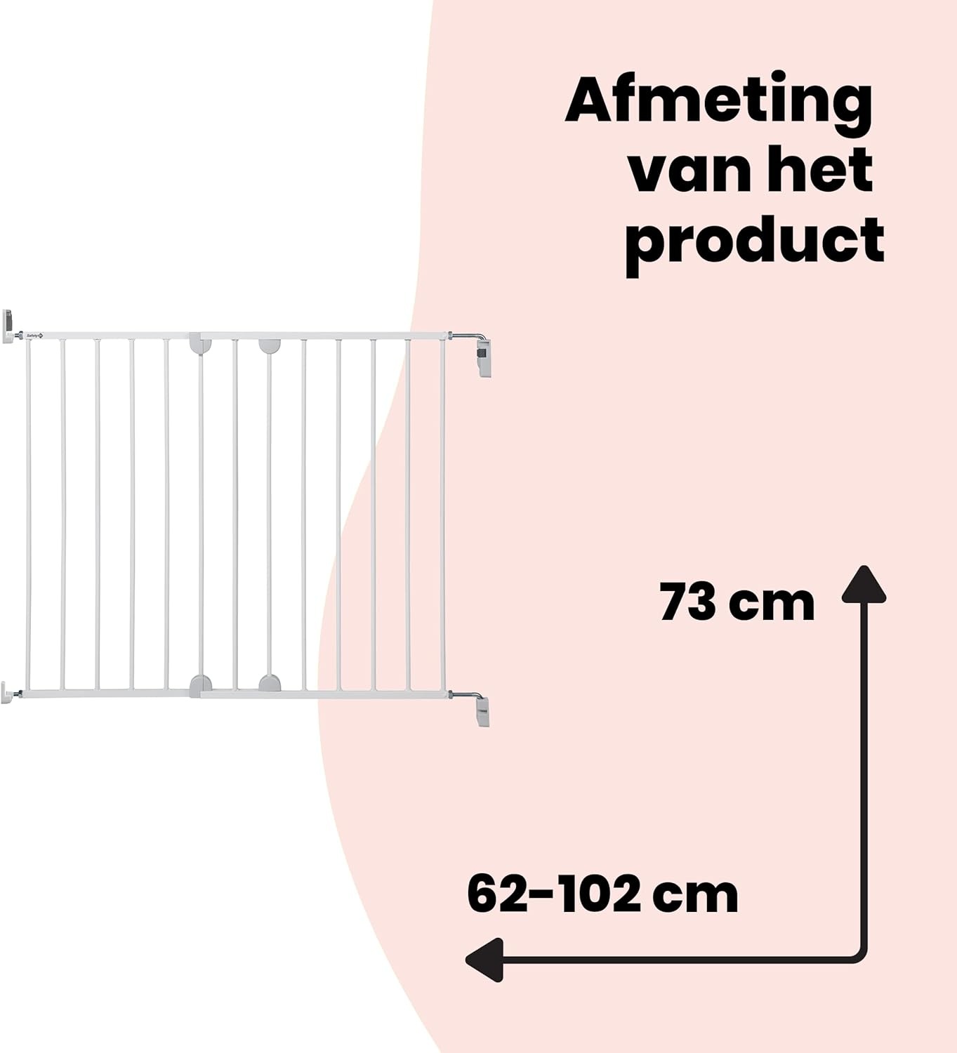 Safety 1st Wall Fix Extending Metal Gate, Verstelbaar Traphekje, 62 – 102cm, Veligheidshek Baby, Met één Hand te Openen, Eenvoudig te Bevestigen en Weer te Verwijderen, Geen Struikelgevaar, Wit