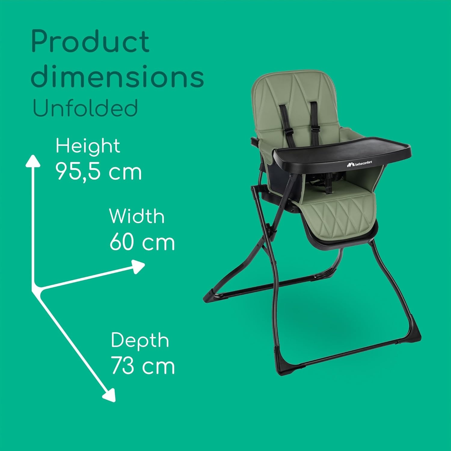 Bebeconfort Lily Kinderstoel, 6 Maanden - 3 Jaar (max. 15 kg), Compact & Lichtgewicht Reisstoel (4kg), Mineral Green