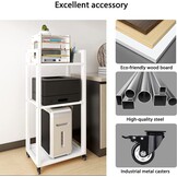 PUNCIA 3-Tier Beweegbare Printer Stand Vloer Standing Desk Side Shredder Stand Computer Host Houder Verstelbare Opslagplank Rack op Wielen voor Fax Scanner Bestandsboek (Retro)