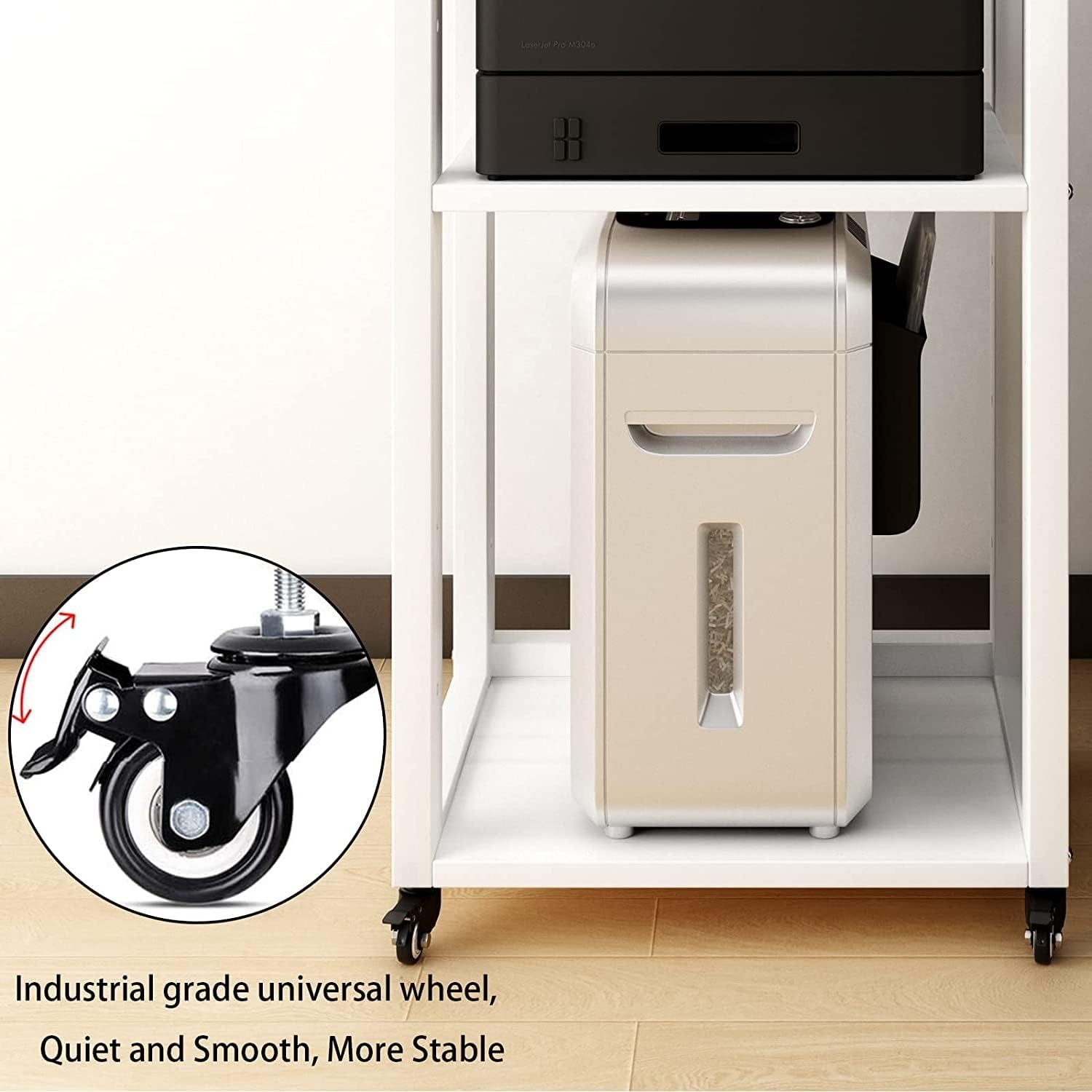PUNCIA 3-Tier Beweegbare Printer Stand Vloer Standing Desk Side Shredder Stand Computer Host Houder Verstelbare Opslagplank Rack op Wielen voor Fax Scanner Bestandsboek (Retro)
