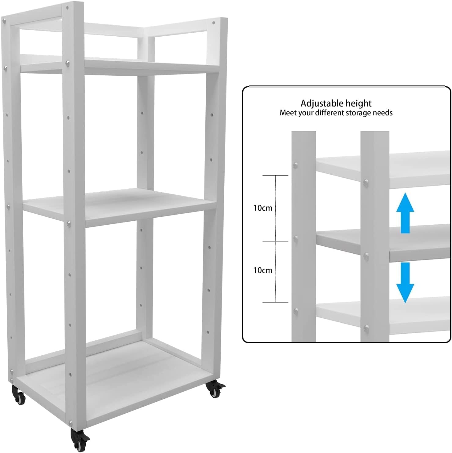 PUNCIA 3-Tier Beweegbare Printer Stand Vloer Standing Desk Side Shredder Stand Computer Host Houder Verstelbare Opslagplank Rack op Wielen voor Fax Scanner Bestandsboek (Retro)