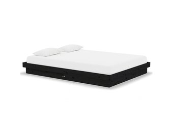 vidaXL Bedframe massief hout zwart 135x190 cm