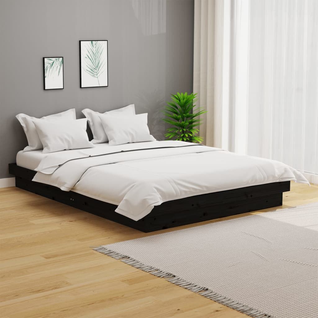 vidaXL Bedframe massief hout zwart 135x190 cm