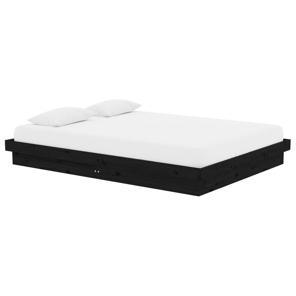 vidaXL Bedframe massief hout zwart 135x190 cm